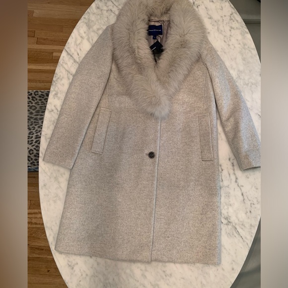 NWT French Connection light grey wool coat with fox fur collar size S - Picture 8 of 13